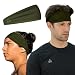 Mens Headband - Guys Sweatband & Sports Headbands Moisture Wicking Workout Sweatbands for Running, Crossfit, Skiing and bike helmet friendly - OD Green