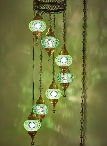 DEMMEX 7-Globe Plug-in Turkish Moroccan Mosaic Chandelier – Tiffany Style