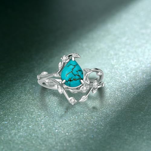 Real Turquoise Wedding Ring Set for Women Sterling Silver Genuine Turquoise Engagement Rings Wedding Turquoise Jewelry for Women2
