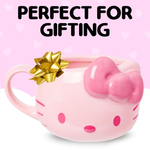 Image of Silver Buffalo Sanrio Hello Kitty Pink Face Bow, 3D Sculpted Mug, 20oz | Ceramic, Limited Edition, 0.59 Liters
