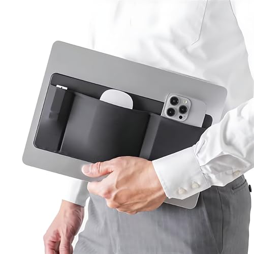 3-Pocket Organizer, Mouse Holder for Laptop Stick on – External Hard Drive Sleeve for MacBook, Laptop Mouse Holder (Black)