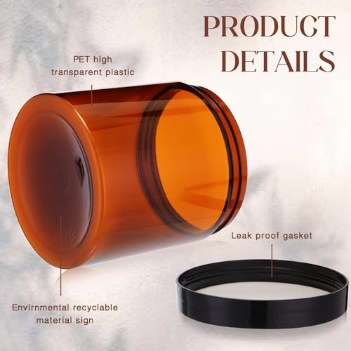 Image of Patelai 4 Pcs Plastic Jars Wide Mouth with Lids,16 Ounce,Amber