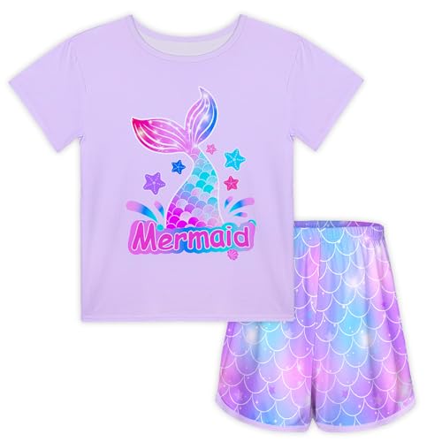 ICOSY Girls Pajamas for Kids Pajamas Toddler Girls 2 PCS Short Sleeve Top and Shorts Clothes