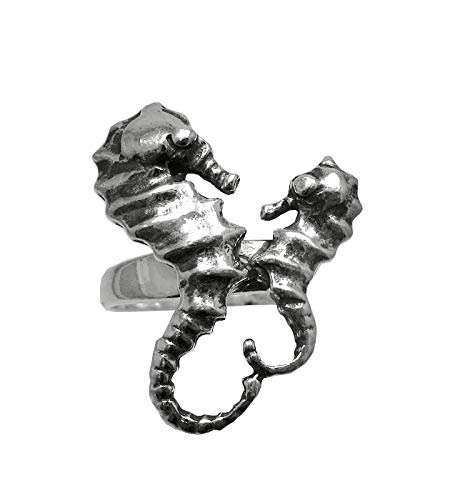 Bague double hippocampe argent 925 R001267 ajustable pour tenue d'été