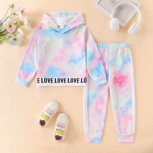 Image of Toddler Kid Girls Clothes Ribbed Color Block Long Sleeve Hoodie Sweatsuit Set Fall Outfits