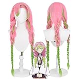 Diseño elegante: Hermosa peluca trenzada verde degradado rosa con peluca de cola de caballo doble, los materiales naturales hacen que tu cabello sea más realista.Se puede usar para Halloween, Carnaval, Navidad, mascarada, puede participar en todo tipo de juegos, anime, juegos de rol, disfraces. emparejamiento, moda y revistas.