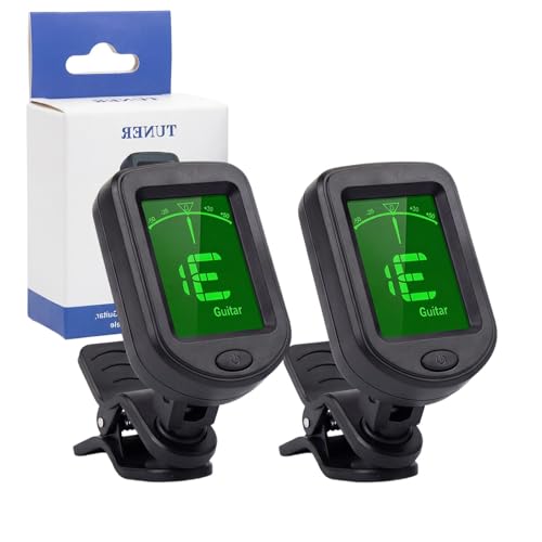 2pcs Guitar Tuners Clip On, Guitar Tuners with LCD Display, Digital High Accuracy Guitor Tuner for Acoustic Guitars, Electric Guitars, Ukulele Tuner, Bass, Violin and Other Stringed Instruments