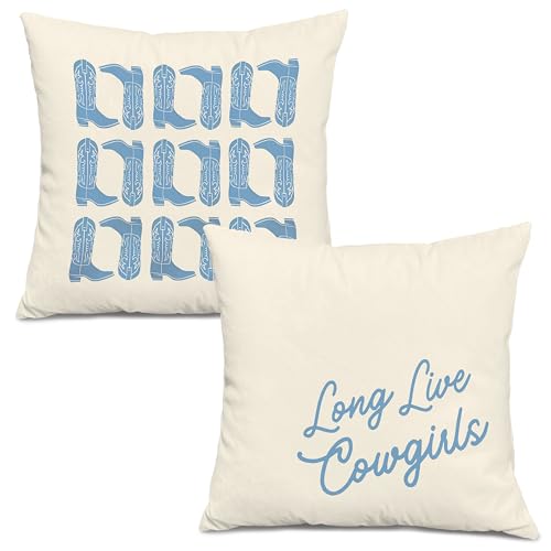 okaxscm Long Live Cowgirls Western Pillow Covers 18x18 Set of 2, Coastal Cowgirl Room Decor, Cowgirl Bedroom Decor, Western Room Decor for Teen Girls, Cowgirl Stuff, Western Gifts for Women