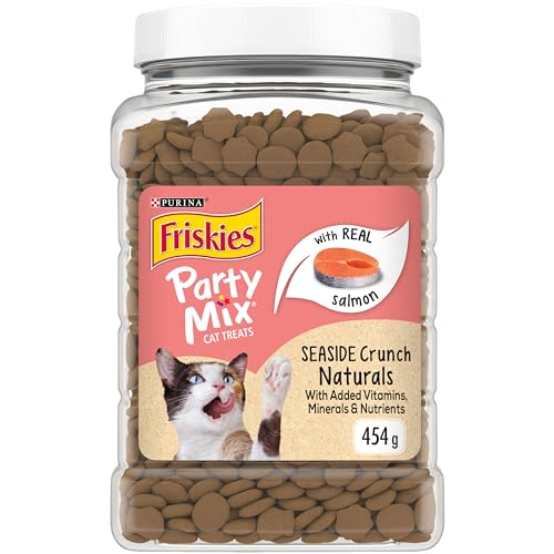 Friskies Party Mix Cat Treats, Naturals Seaside Crunch with Real Fish - 454 g Cannister (1 Pack)