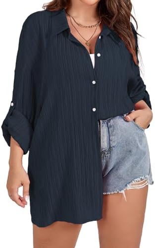 SCOMCHIC Women Plus Size Button Down Shirts Oversized Shirt