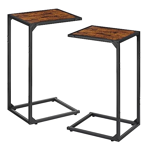 2 Pack Side Table C Shaped, Sofa End Table, Laptop Coffee Snack Table, for Small Space, Living Room, Bedroom, Slim, Narrow, Tall, Wood Look Accent Furniture with Metal Frame(40*30*70 cm).Rustic Brown