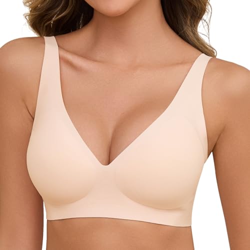 Vijamiy Sujetador Sin Aros Mujer Sexy Scollo a V Sujetador Push Up Sin Costuras Comodos Bra Tallas Grandes con Extensor de Sujetador(Color de la Piel,XL)