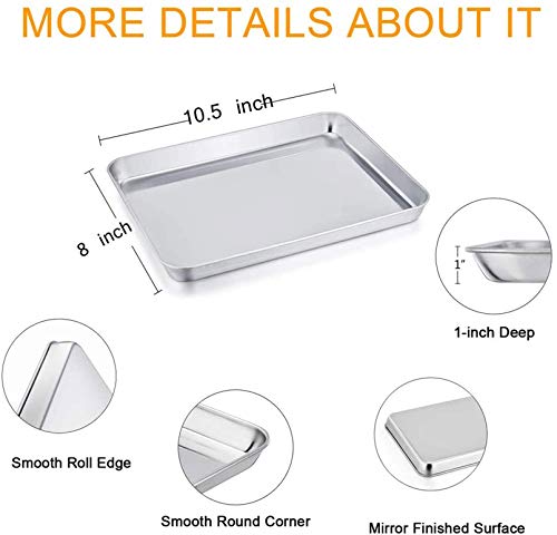Image of TeamFar Stainless Steel Compact Toaster Oven Pan Tray Ovenware Professional, 8''x10.5''x1'', Heavy Duty & Healthy, Deep Edge, Superior Mirror Finish, Dishwasher Safe