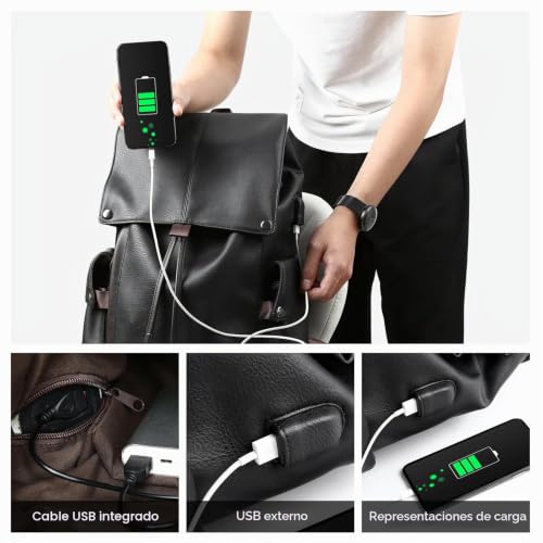 Mochila para laptop de 15.6 pulgadas de cuero casual con cordón 3