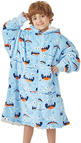 JOYWOO Wearable Blanket Hoodie for Kids, Oversized Hoodie Sweatshirt Blanket, Gift, Cozy and Fuzzy Sherpa Hoodie Blanket with Zipper and Giant Pocket