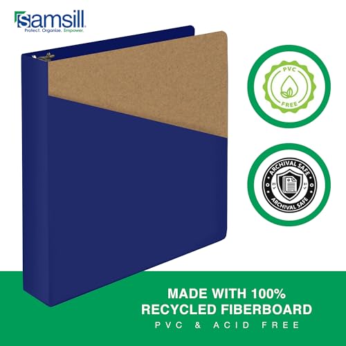 Image of Samsill Durable 1.5 Inch Binder, D Ring Binder, Customizable Clear View Cover, Dark Blue, Holds 350 Pages