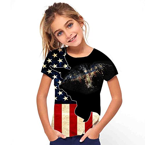 Kids Print 3D American Flag Pattern Tees Shirts for Youth Boys Girls 4-14 Years3