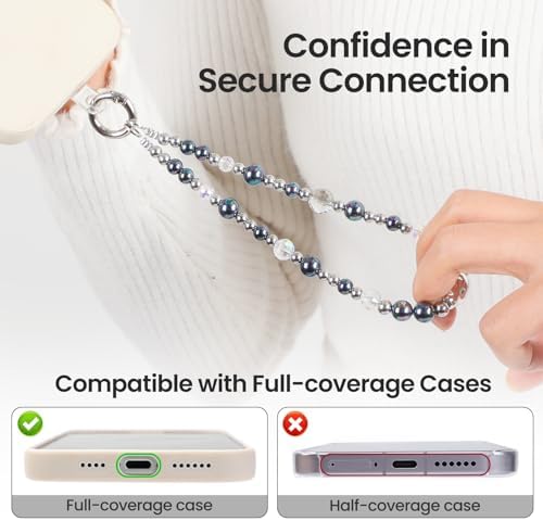 Cymoyak Phone Charm for Women, Beaded Wrist Strap Lanyard with Tether Tab - 4