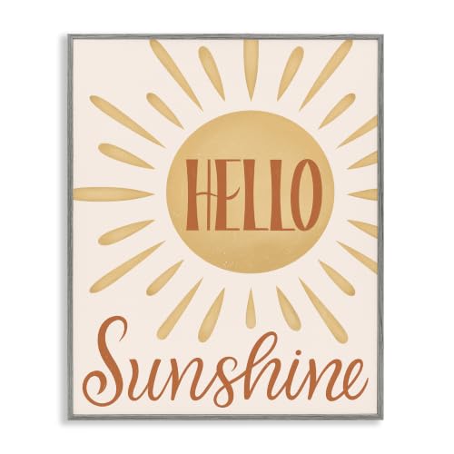 Hello Sunshine Calligraphy Sun Rays, 16 x 20 Inch Framed Giclée Print