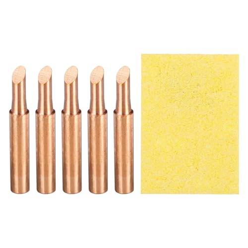 Image of MECCANIXITY 5 Pcs 900M Soldering Iron Tips Copper Non-magnetic Welding Head with Cleaning Sponge Pad Replacement for Solder Station Tip (900M-T-4C)