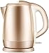 Mnjin Czajnik elektryczny 304 ze stali nierdzewnej o wysokiej jakości do kontaktu z żywnością, 1500 W, 1,8 l, ochrona przed suszarką i automatyczne wyłączanie, nie zawiera BPA (złoty)