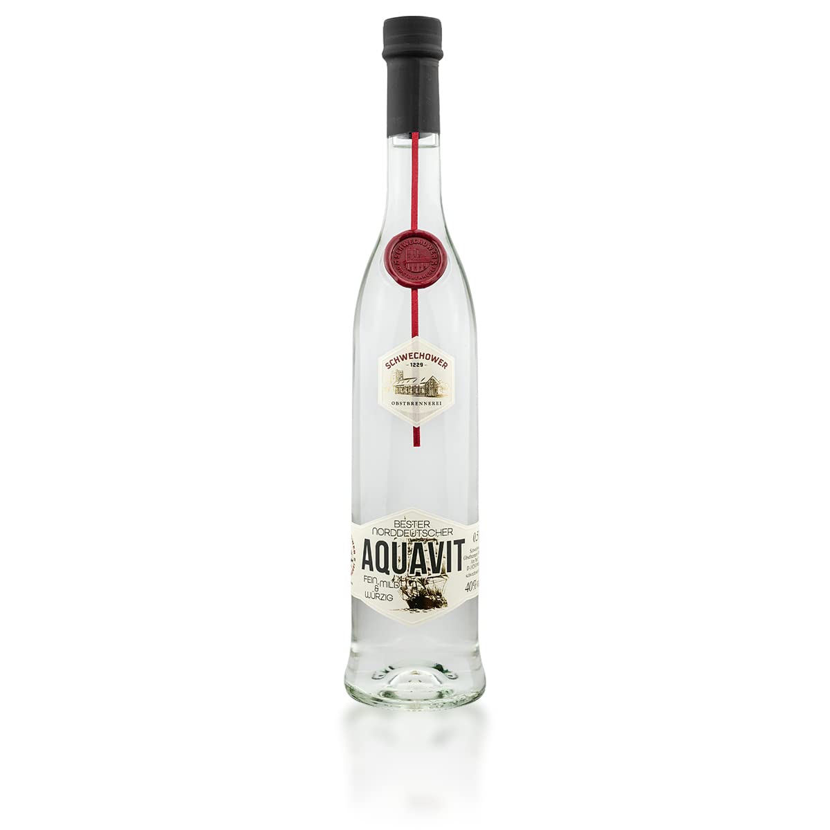 Bester norddeutscher Aquavit 0,5l + 2 Bouquetgläser Geschenkkarton (40% Vol) Geschenkset mit Gläsern - Präsent 500ml | Schwechower Brennerei (1229)