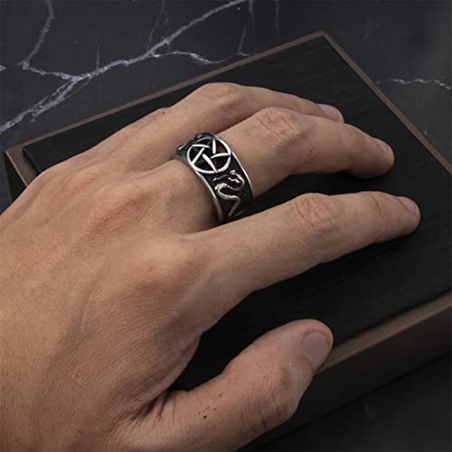Elfasio Pentacle Jewelry Pentagram Ring Wiccan Snake Satan Symbol Satanic Jewelry Men Women Stainless Steel Rings Band Gothic Retro Amulet Jewelry Size 10 #TOP4
