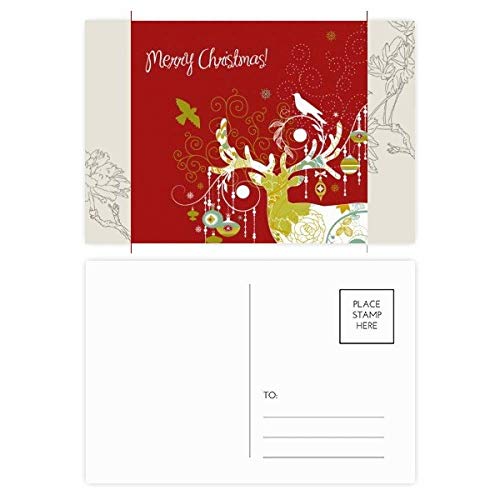 Carte postale Joyeux Christmas cerfs et fleurs multicolores, lot de 20pcs
