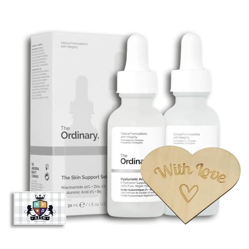 AETN Creations Ordinary The Skin Support Set, Hydrating Pack of Hyaluronic Acid 2% + B5 and Niacinamide 10% + Zinc 1% complete Gift with AETN Keepsake Heart