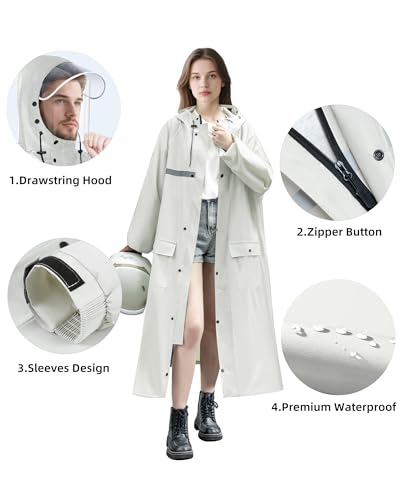 Long Hooded Raincoat Safety Waterproof Emergency Reflective with Packable Rain Jacket Poncho for Men Women Adults4