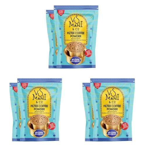Image of VS Mani & Co. Filter Coffee Powder 80:20, Strong And Aromatic Filter Coffee | Authentic South Indian Flavour, Medium Roasted - Pack of 6 (200gm each)