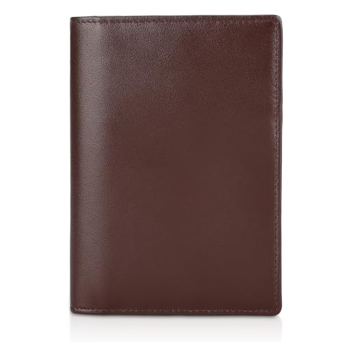 Polare Slim RFID Blocking Leather Passport Holder Travel Bifold Wallet For Men (Coffee)
