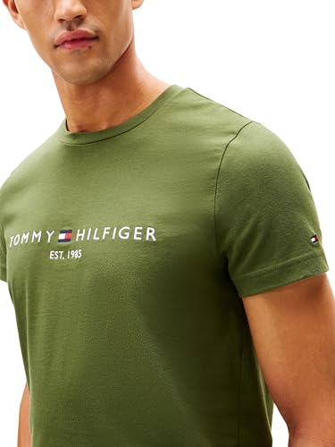 Tommy Hilfiger Tommy Logo tee Mw0Mw11797 Camiseta S/S, Green (Mountain Pine), L para Hombre