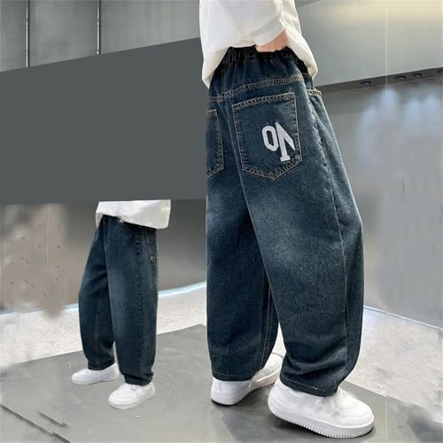 Boys Baggy Jeans Y2K Straight Wide Leg Denim Pants Teens Casual Elastic Waist Loose Streetwear Trousers with Pockets3