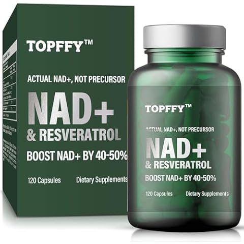 Topffy NAD+ Supplement, NAD+&Resveratrol Supplement for Max Absorption for Support Cellular Energy, Aging Defense, 120 Softgels Cover