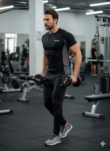 Image of JUSTWIN Men's Compression T-Shirt Half Sleeve | Slim Fit Gym & Workout T Shirt | Quick Dry Stretch Sports Tee for Running, Training & Fitness