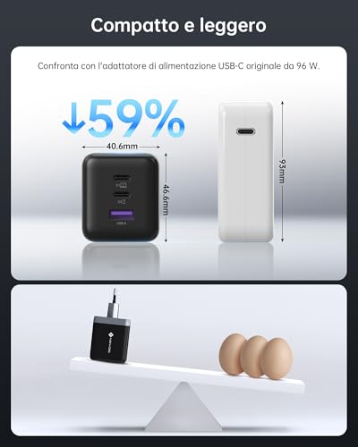 NOVOO Caricatore USB C, 100W Caricabatterie Con Cavo USB-C PD, GaN Ⅲ 3 Porte Veloce Caricatore per MacBook Pro, Dell XPS 13, iPad Pro, iPhone 16/15/14/13/12, Galaxy S24 Ultra - Immagine 4