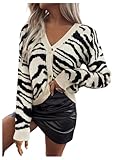 SOLY HUX Women's Zebra Striped Cardigan Sweater Button Down V Neck Long Sleeve Knit Trendy Going Out Tops Fall Clothes Multicolor Small