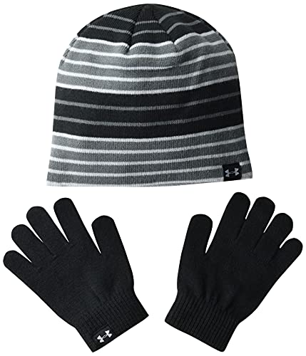 Under Armour girls Beanie Glove Combo , Black (001)/Mod Gray , One Size Fits All