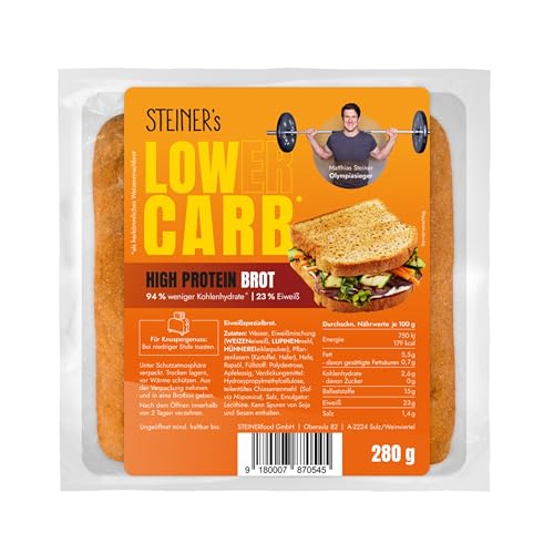 STEINER´s Low Carb High Protein Brot | 94% weniger Kohlenhydrate | high protein | nur 2,6g Kohlenhydrate | 23g Eiweiß (280g)