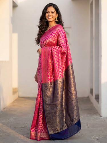 Image of AKHILAM Women's Kanjivaram Woven Soft Silk Saree With Blouse Piece