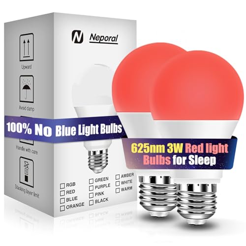 Image of Neporal 3W 625nm Red Light Bulbs for Sleep, 100% Blue Light Blocking Bulb, Red Light Night Light for Melatonin Promoting, A19 40W Equivalent Dim Light Bulbs for Bedroom, Baby Nursery,2 Pack
