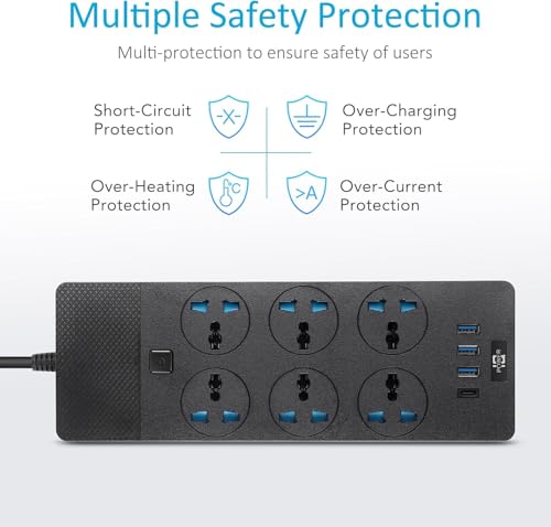 UK to US Plug Adapter, Jumpso Power Strip with 6 International Outlets and 4 USB Ports (1 USB C), 110-240v, 3000w, 6Ft, Universal Travel Adapter Extension Cord for Electrical Equipment - Image 6