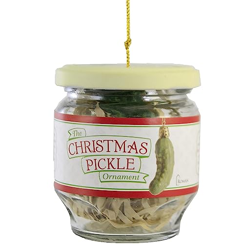 Roman 2-Piece Exclusive Christmas Pickle And Decorated Glass Jar Hanging Ornament, 1.5-Inch #TOP2