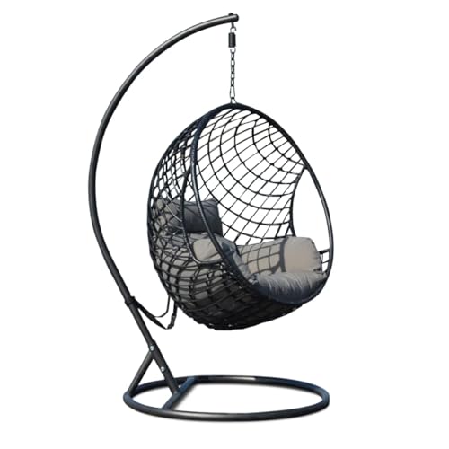 GARDENIA Poltrona Sospesa Lita – Sedia a Uovo in Rattan PE, Struttura in Acciaio, Cuscini Imbottiti, Design Ergonomico per Giardino, Terrazza e Interni