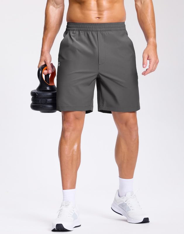 Image of GGJ Men's Lightweight Athletic Shorts with 2 Zipper Pockets 7 inch /9 inch /5 inch Gym Workout Running Quick Dry Tennis Shorts for Men