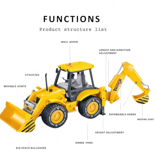 Image of Big Size 2 in 1 Excavator and Bulldozer Toy for Kids | JCB Construction Truck with Light, Sound & Movable Arm | Friction Powered Vehicle