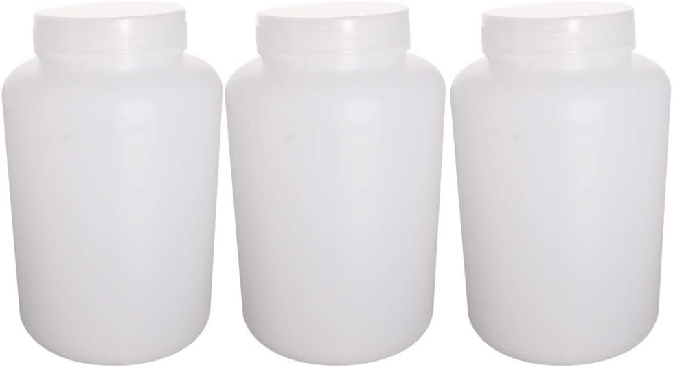 Othmro3pcs 67.64oz/2000ml Plastic Empty Lab Cylindrical Chemical Reagent Bottle Wide Mouth Laboratory Reagent Polyethylene Bottle Sample Sealing Liquid Storage Container for Food Store White Transluc