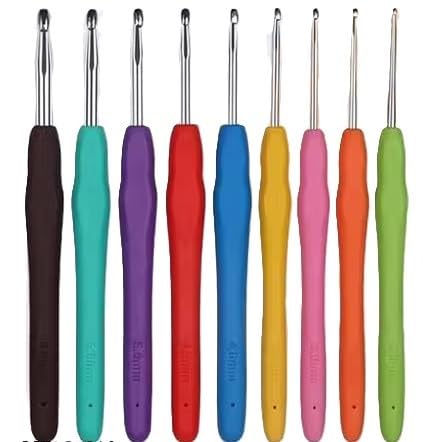 TREXEE Soft Plastic Handle Aluminum Crochet Hook Knit Needle Crochet Hook Needles Sizes from 2.5Mm to 6Mm Set 9 Size-image-29