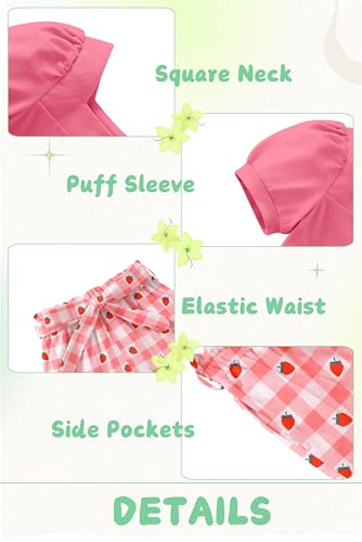 Image of Arshiner Toddler Girls 3 Piece Outfit Set Puff Sleeve Square Neck Top with Shorts and Matching Headband Summer Clothes 2T-8Y